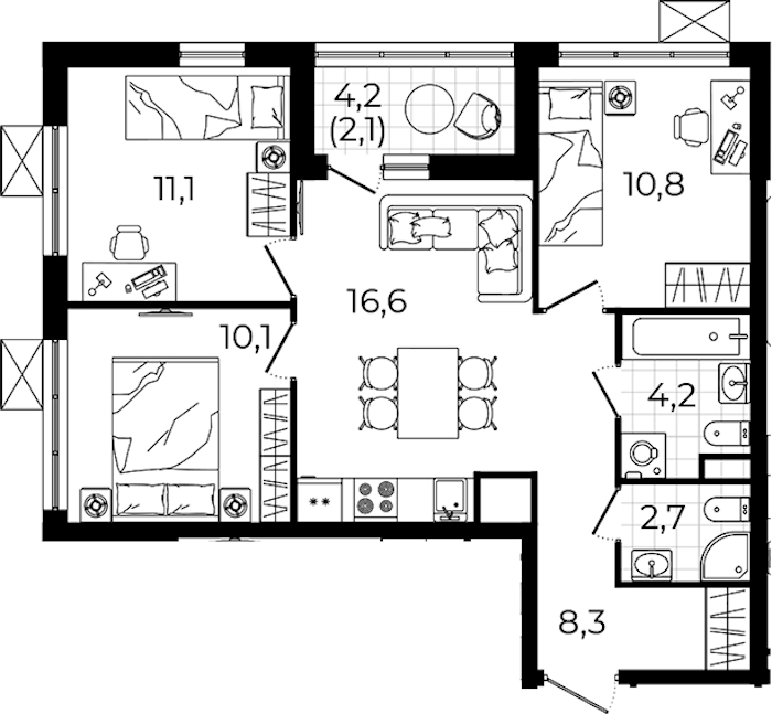 3-комнатная квартира 65.9 м², 9/12 эт., ЖК «А101 Всеволожск»